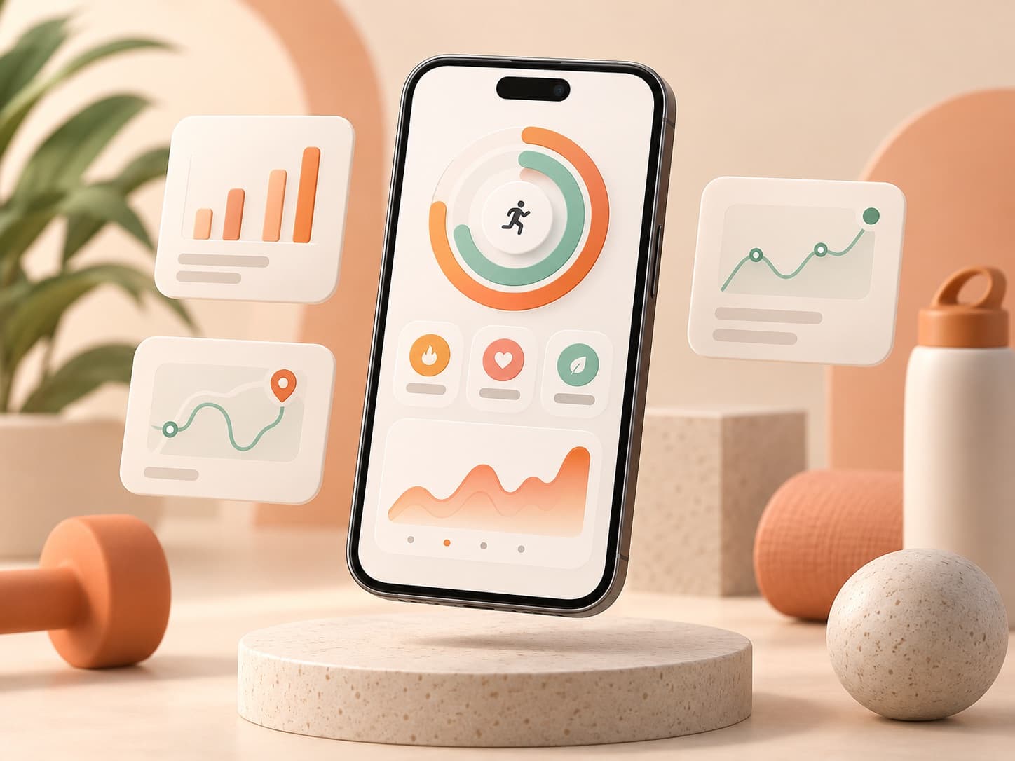 Illustration of a fitness tracking app displayed on a smartphone