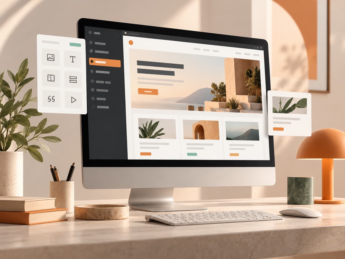 Illustration of a content-managed website editor and publishing interface Illustration of a content-managed website editor and publishing interface